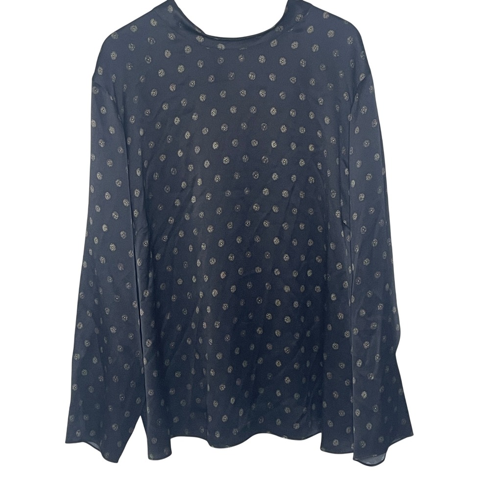 Vince Black Silk Metallic Dot Tie Neck Blouse Long Sleeve Plus Size 3X